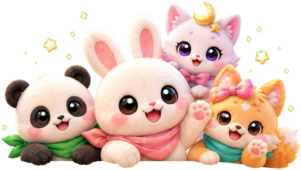 Mochi Bunny, Panda Mochi, Kitsune Yume y Luna