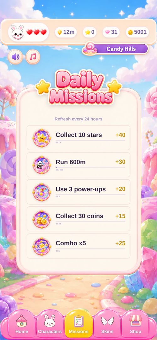 Sweet Dash Adventures — Misiones